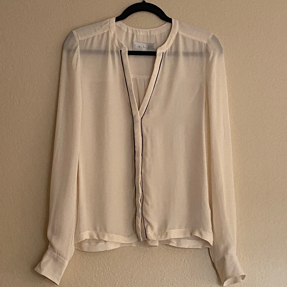 A.L.C. Silk Diana Button Down Top Ivory, Retail $320, Size XS